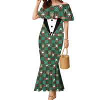 Christmas Patchwork Fake Tuxedo Mermaid Dress Santa and Reindeer Green Plaid Style - Wonder Print Shop