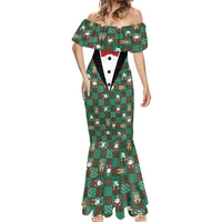 Christmas Patchwork Fake Tuxedo Mermaid Dress Santa and Reindeer Green Plaid Style - Wonder Print Shop