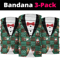 Christmas Patchwork Fake Tuxedo Neck Gaiter Santa and Reindeer Green Plaid Style - Wonder Print Shop