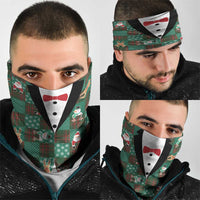 Christmas Patchwork Fake Tuxedo Neck Gaiter Santa and Reindeer Green Plaid Style - Wonder Print Shop
