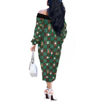 Christmas Patchwork Fake Tuxedo Off The Shoulder Long Sleeve Dress Santa and Reindeer Green Plaid Style - Wonder Print Shop