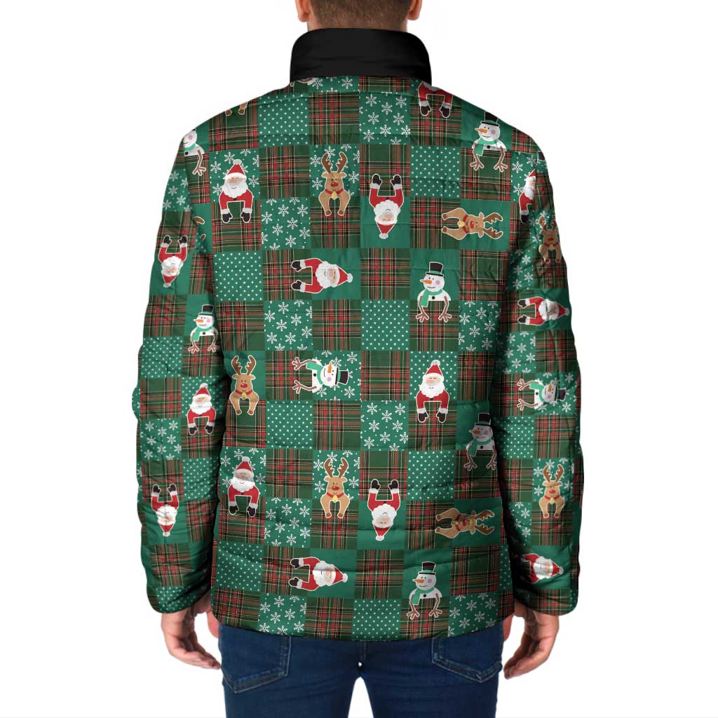 Christmas Patchwork Fake Tuxedo Padded Jacket Santa and Reindeer Green Plaid Style - Wonder Print Shop