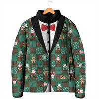 Christmas Patchwork Fake Tuxedo Padded Jacket Santa and Reindeer Green Plaid Style - Wonder Print Shop