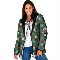 Christmas Patchwork Fake Tuxedo Padded Jacket Santa and Reindeer Green Plaid Style - Wonder Print Shop