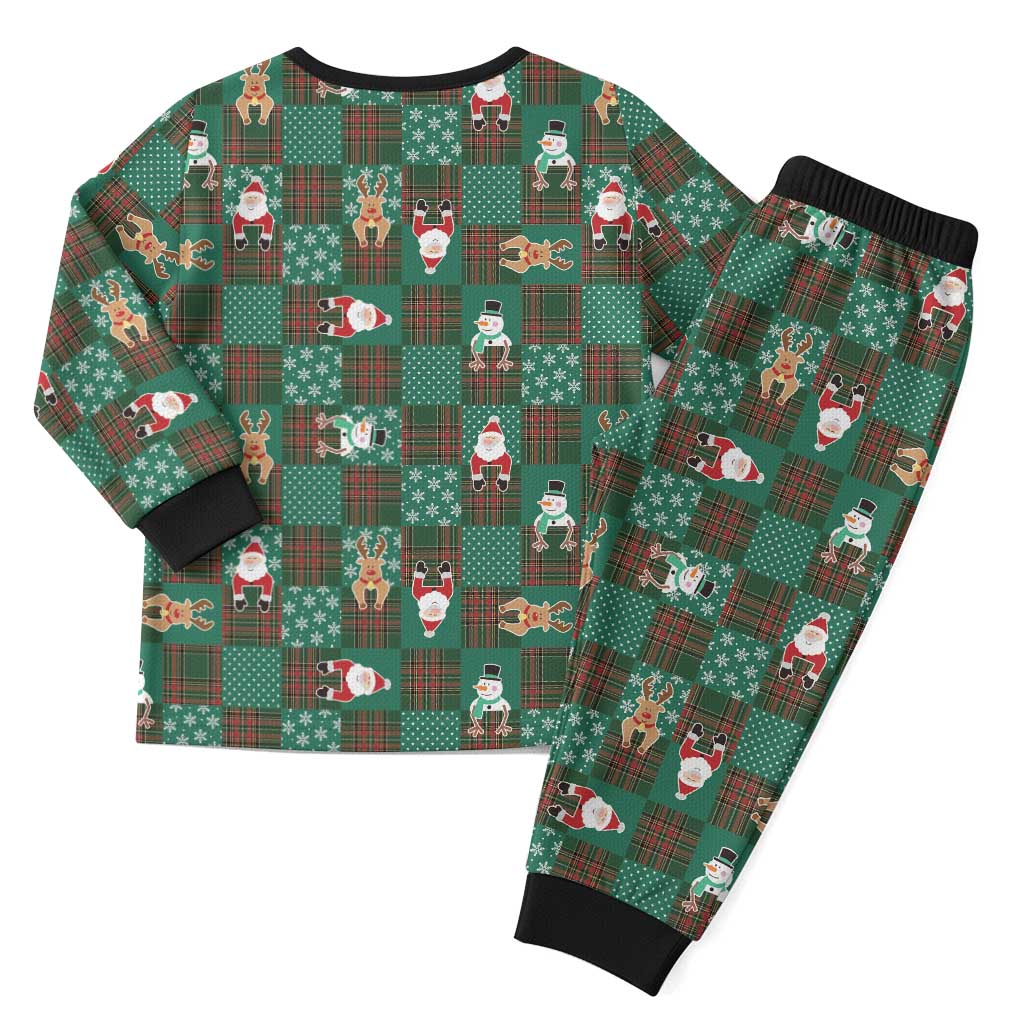 Christmas Patchwork Fake Tuxedo Christmas Pajama Set Santa and Reindeer Green Plaid Style - Wonder Print Shop