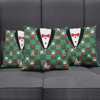 Christmas Patchwork Fake Tuxedo Pillow Cover Santa and Reindeer Green Plaid Style - Wonder Print Shop