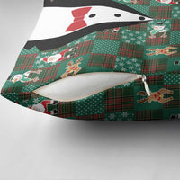 Christmas Patchwork Fake Tuxedo Pillow Cover Santa and Reindeer Green Plaid Style - Wonder Print Shop