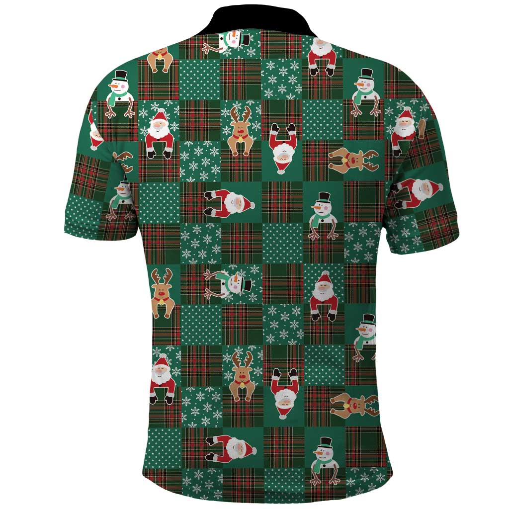 Christmas Patchwork Fake Tuxedo Polo Shirt Santa and Reindeer Green Plaid Style - Wonder Print Shop
