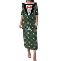 Christmas Patchwork Fake Tuxedo Puletasi Santa and Reindeer Green Plaid Style - Wonder Print Shop
