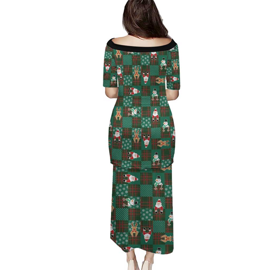 Christmas Patchwork Fake Tuxedo Puletasi Santa and Reindeer Green Plaid Style - Wonder Print Shop