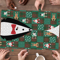 Christmas Patchwork Fake Tuxedo Puzzle Santa and Reindeer Green Plaid Style - Wonder Print Shop