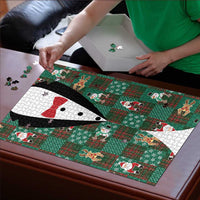 Christmas Patchwork Fake Tuxedo Puzzle Santa and Reindeer Green Plaid Style - Wonder Print Shop