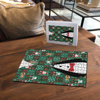 Christmas Patchwork Fake Tuxedo Puzzle Santa and Reindeer Green Plaid Style - Wonder Print Shop