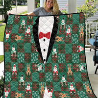 Christmas Patchwork Fake Tuxedo Quilt Santa and Reindeer Green Plaid Style - Wonder Print Shop