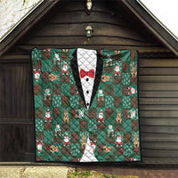 Christmas Patchwork Fake Tuxedo Quilt Santa and Reindeer Green Plaid Style - Wonder Print Shop