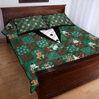 Christmas Patchwork Fake Tuxedo Quilt Bed Set Santa and Reindeer Green Plaid Style - Wonder Print Shop