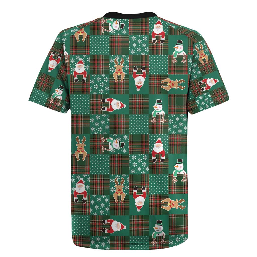 Christmas Patchwork Fake Tuxedo Rugby Jersey Santa and Reindeer Green Plaid Style - Wonder Print Shop