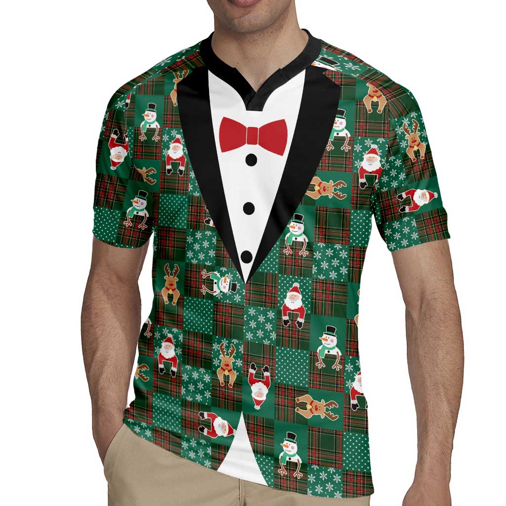 Christmas Patchwork Fake Tuxedo Rugby Jersey Santa and Reindeer Green Plaid Style - Wonder Print Shop
