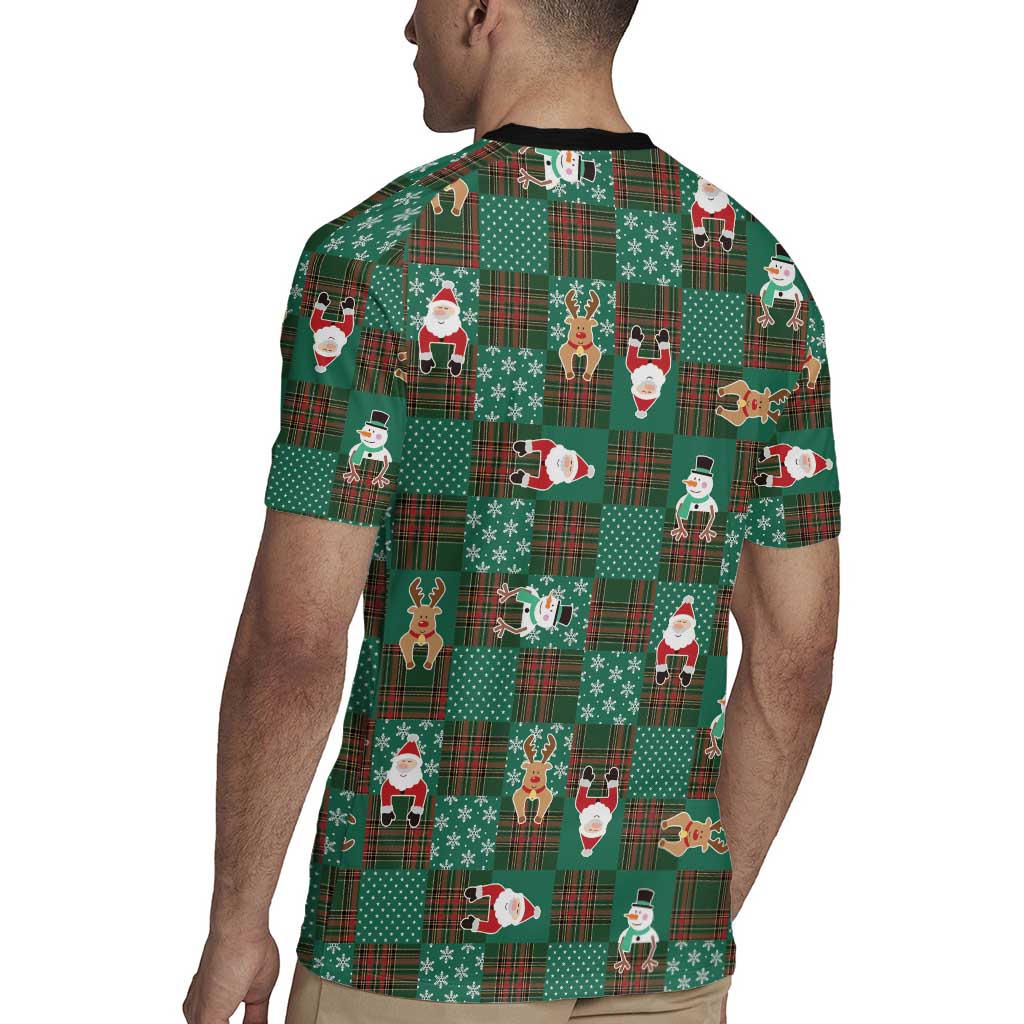 Christmas Patchwork Fake Tuxedo Rugby Jersey Santa and Reindeer Green Plaid Style - Wonder Print Shop