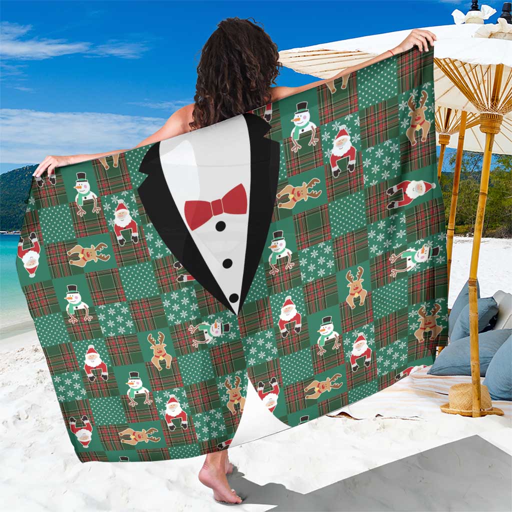 Christmas Patchwork Fake Tuxedo Sarong Santa and Reindeer Green Plaid Style - Wonder Print Shop