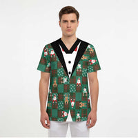 Christmas Patchwork Fake Tuxedo Scrub Top Santa and Reindeer Green Plaid Style - Wonder Print Shop