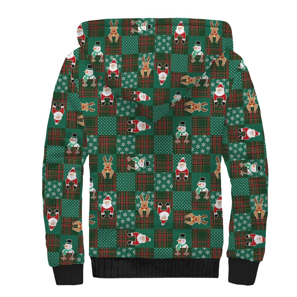 Christmas Patchwork Fake Tuxedo Sherpa Hoodie Santa and Reindeer Green Plaid Style - Wonder Print Shop