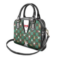 Christmas Patchwork Fake Tuxedo Shoulder Handbag Santa and Reindeer Green Plaid Style - Wonder Print Shop