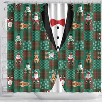 Christmas Patchwork Fake Tuxedo Shower Curtain Santa and Reindeer Green Plaid Style - Wonder Print Shop