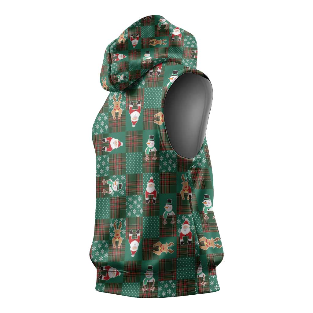 Christmas Patchwork Fake Tuxedo Sleeveless Hoodie Santa and Reindeer Green Plaid Style - Wonder Print Shop