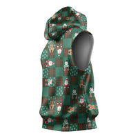 Christmas Patchwork Fake Tuxedo Sleeveless Hoodie Santa and Reindeer Green Plaid Style - Wonder Print Shop