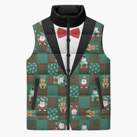 Christmas Patchwork Fake Tuxedo Sleeveless Puffer Jacket Santa and Reindeer Green Plaid Style - Wonder Print Shop