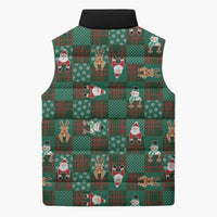 Christmas Patchwork Fake Tuxedo Sleeveless Puffer Jacket Santa and Reindeer Green Plaid Style - Wonder Print Shop