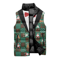 Christmas Patchwork Fake Tuxedo Sleeveless Puffer Jacket Santa and Reindeer Green Plaid Style - Wonder Print Shop