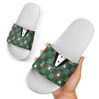 Christmas Patchwork Fake Tuxedo Slide Sandals Santa and Reindeer Green Plaid Style - Wonder Print Shop