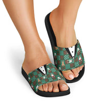 Christmas Patchwork Fake Tuxedo Slide Sandals Santa and Reindeer Green Plaid Style - Wonder Print Shop