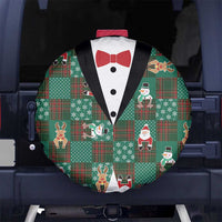Christmas Patchwork Fake Tuxedo Spare Tire Cover Santa and Reindeer Green Plaid Style - Wonder Print Shop