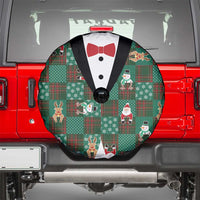 Christmas Patchwork Fake Tuxedo Spare Tire Cover Santa and Reindeer Green Plaid Style - Wonder Print Shop