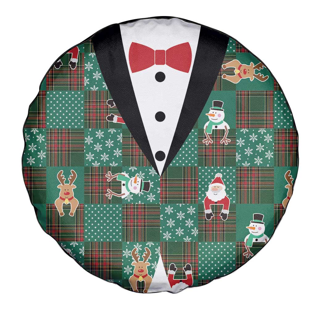 Christmas Patchwork Fake Tuxedo Spare Tire Cover Santa and Reindeer Green Plaid Style - Wonder Print Shop