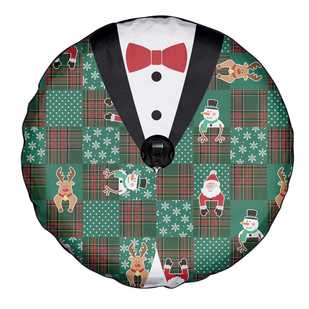 Christmas Patchwork Fake Tuxedo Spare Tire Cover Santa and Reindeer Green Plaid Style - Wonder Print Shop