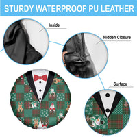 Christmas Patchwork Fake Tuxedo Spare Tire Cover Santa and Reindeer Green Plaid Style - Wonder Print Shop
