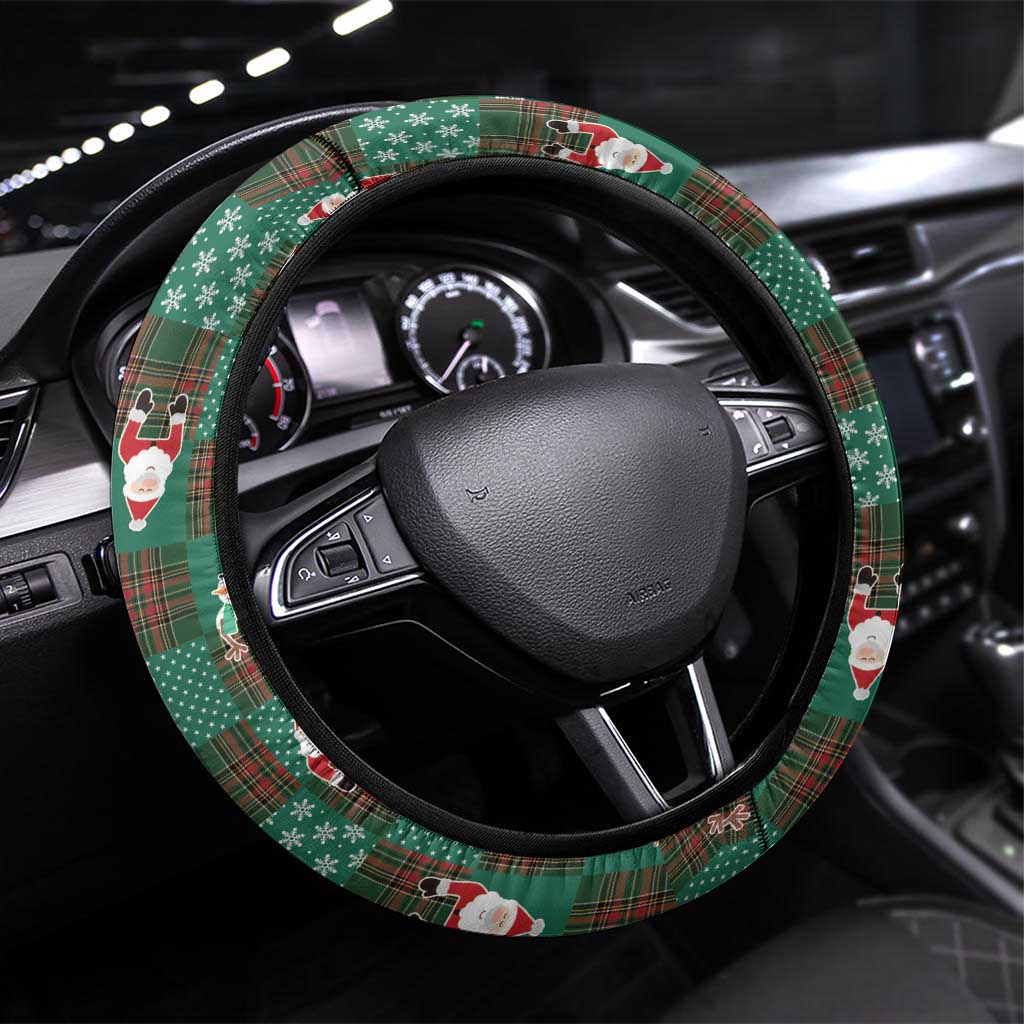 Christmas Patchwork Fake Tuxedo Steering Wheel Cover Santa and Reindeer Green Plaid Style - Wonder Print Shop