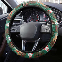 Christmas Patchwork Fake Tuxedo Steering Wheel Cover Santa and Reindeer Green Plaid Style - Wonder Print Shop