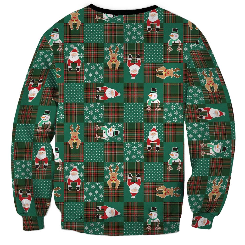 Christmas Patchwork Fake Tuxedo Sweatshirt Santa and Reindeer Green Plaid Style - Wonder Print Shop