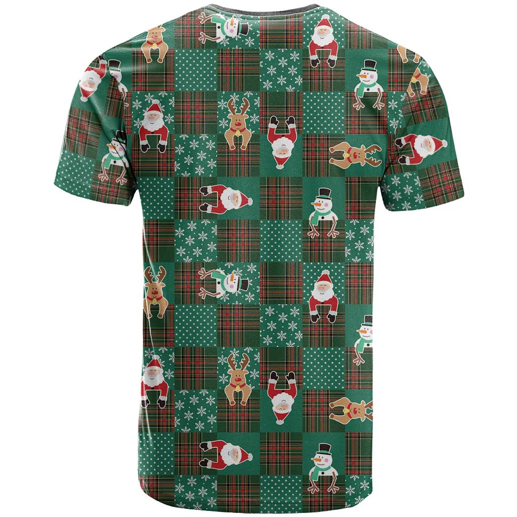 Christmas Patchwork Fake Tuxedo T Shirt Santa and Reindeer Green Plaid Style - Wonder Print Shop