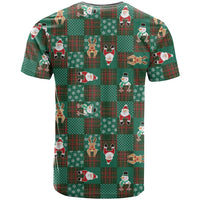 Christmas Patchwork Fake Tuxedo T Shirt Santa and Reindeer Green Plaid Style - Wonder Print Shop