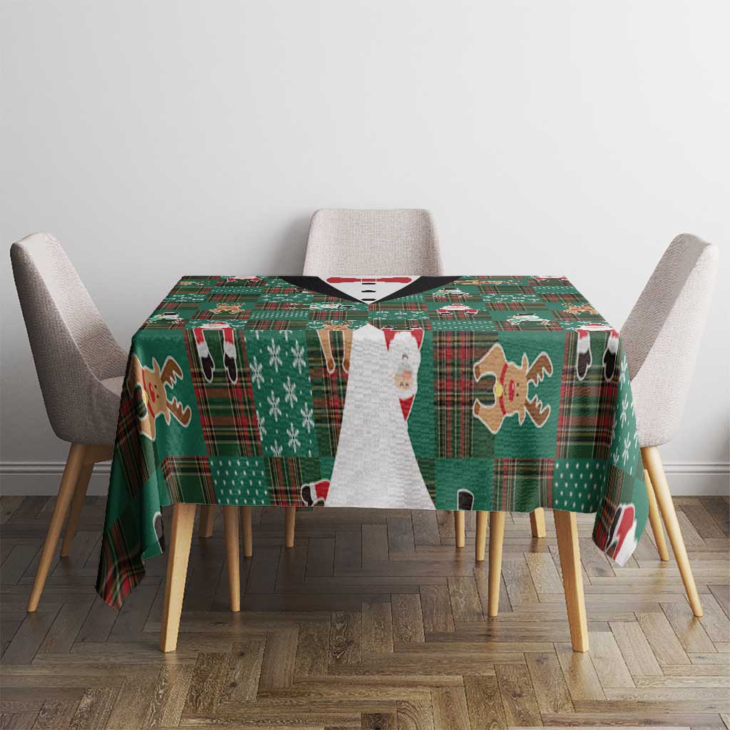 Christmas Patchwork Fake Tuxedo Tablecloth Santa and Reindeer Green Plaid Style - Wonder Print Shop