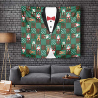 Christmas Patchwork Fake Tuxedo Tapestry Santa and Reindeer Green Plaid Style - Wonder Print Shop