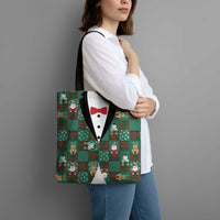 Christmas Patchwork Fake Tuxedo Tote Bag Santa and Reindeer Green Plaid Style - Wonder Print Shop
