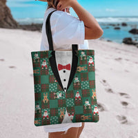 Christmas Patchwork Fake Tuxedo Tote Bag Santa and Reindeer Green Plaid Style - Wonder Print Shop