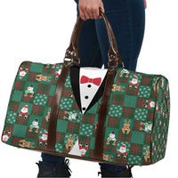 Christmas Patchwork Fake Tuxedo Travel Bag Santa and Reindeer Green Plaid Style - Wonder Print Shop